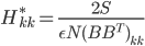 H^*_{kk} = \frac{2S}{\epsilon N (BB^T)_{kk}}