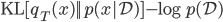 \mathrm{KL}[q_T(x)||p(x|\mathcal{D})] - \log p(\mathcal{D})